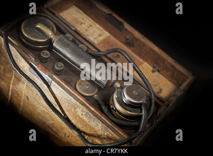 Vintage weathered military telephone from WWII period Stock Photo