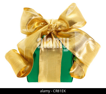 Green gift box isolated on white background Stock Photo