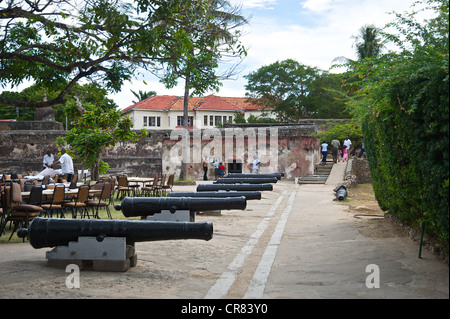 Canon lined pathway in Fort Jesus, Mombasa, Kenya, East Africa Stock Photo