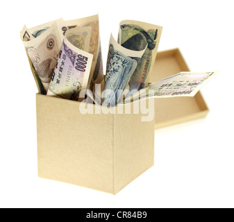 Box Overflowing with Japanese Yen Stock Photo