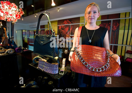 South Africa Western Cape Route 62 Garden Route Knysna luxury boutique Leather Rose specialised in crocodile ostrich leathers Stock Photo