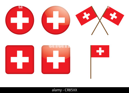 set of badges with Swiss flag illustration Stock Photo