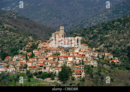 France, Pyrenees Orientales, Eus, labelled Les Plus Beaux Villages de France, Medieval village built on a hill Stock Photo