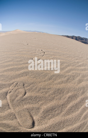 Footprints in sand dune in Death Valley National Park, California, USA Stock Photo