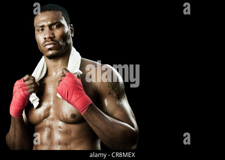 Boxer with towel around neck Stock Photo