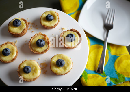 Homemade lemon tarts with blueberries on top Stock Photo