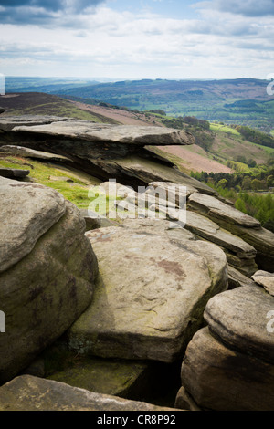 Stanage Edge Rocks Rock overhang at Stanage Edge in the Peak District. The longest ...