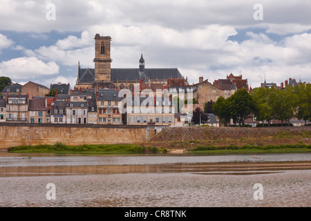 Nevers cathedral across the river Loire. Stock Photo