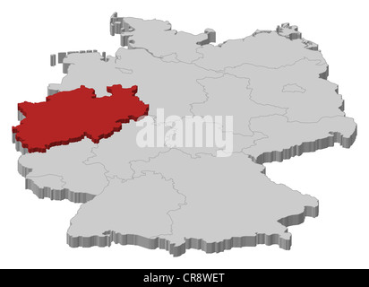 Political map of Germany with the several states where North Rhine-Westphalia is highlighted. Stock Photo