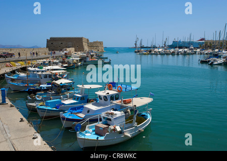 Boats in the port of Heraklion, Crete, Greece, Europe Stock Photo