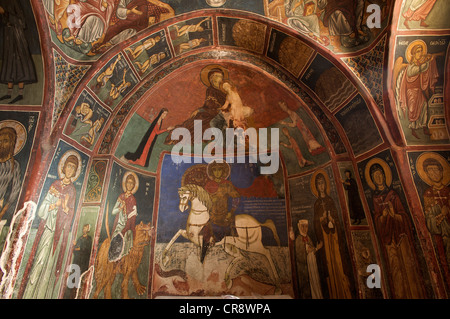 900 year old wall paintings in Panagia Forviotissa, a barn roof church in Asinou, Troodos Mountains, Southern Cyprus, Cyprus Stock Photo