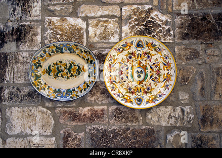 Hand-painted ceramic plates, Gubbio, Umbria, Italy, Europe Stock Photo