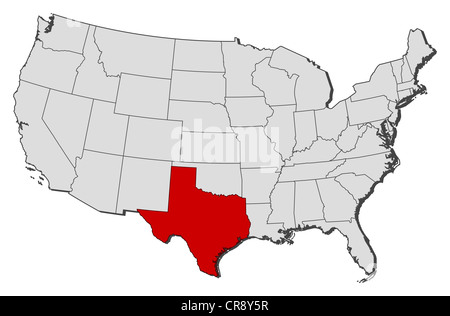 Texas red highlighted in map of the United States of America Stock ...