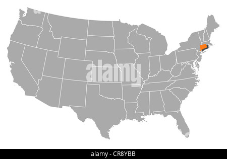 Political map of United States with the several states where Connecticut is highlighted. Stock Photo