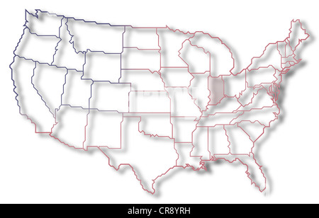 Political map of United States with the several states where Indiana is highlighted. Stock Photo