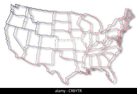 Political map of United States with the several states where Maine is highlighted. Stock Photo