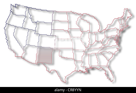 Political map of United States with the several states where New Mexico is highlighted. Stock Photo