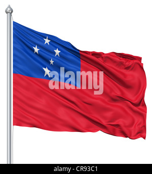 Samoa waving flag against blue sky Stock Photo - Alamy