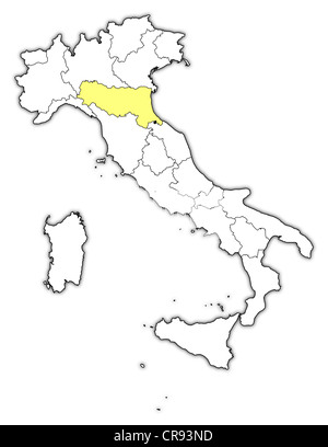 Emilia Romagna Region Of Italy Colored Elevation Map With Lakes And Political Map Of Italy With The Several Regions Where Emilia Romagna Cr93nd