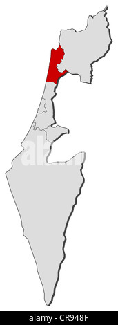 Political map of Israel with the several districts where Haifa is highlighted. Stock Photo