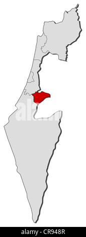 Political map of Israel with the several districts where Jerusalem is highlighted. Stock Photo