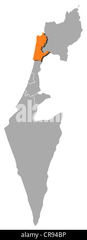 Political map of Israel with the several districts where Haifa is highlighted. Stock Photo
