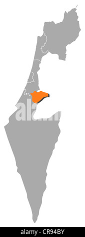 Political map of Israel with the several districts where Jerusalem is highlighted. Stock Photo