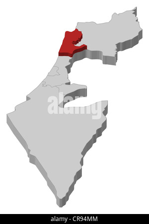 Political map of Israel with the several districts where Haifa is highlighted. Stock Photo