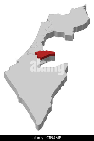 Political map of Israel with the several districts where Jerusalem is highlighted. Stock Photo