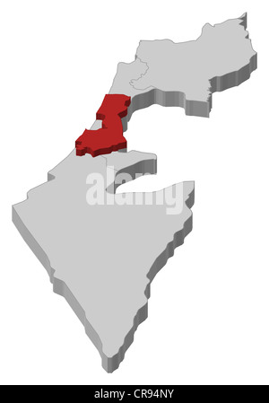Political map of Israel with the several districts where Central District is highlighted. Stock Photo