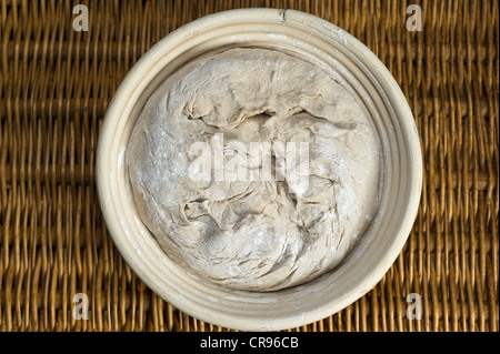 Rye bread with Manitoba flour in a dough rising basket, recipe is available Stock Photo