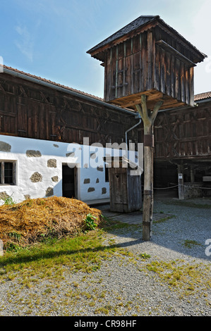 Inner courtyard with a pigeonry, a farm toilet and a dunghill, Bernoeder Hof farm, Bauernhausmuseum Amerang farmhouse museum Stock Photo