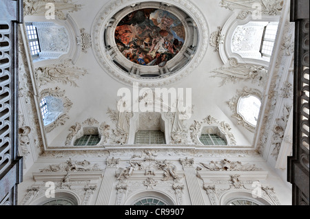 Ceiling above the staircase, Neues Schloss Schleissheim Palace, Oberschleissheim near Munich, Upper Bavaria, Bavaria Stock Photo