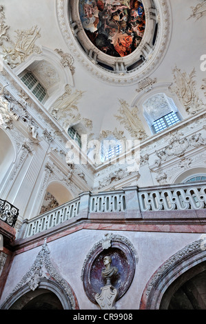 Ceiling above the staircase, Neues Schloss Schleissheim Palace, Oberschleissheim near Munich, Upper Bavaria, Bavaria Stock Photo