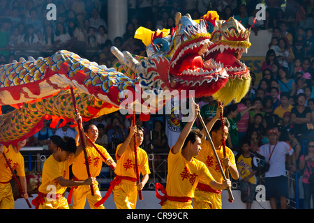 Dragon dance performance celebrating Chinese New Year, City of Iloilo, Philippines Stock Photo