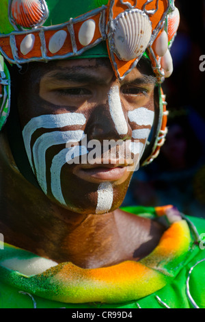 Performer wearing costume at Dinagyang Festival, City of Iloilo, Philippines Stock Photo