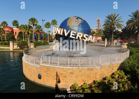 ORLANDO, FLORIDA - JUNE 04, 2012: Universal Studios theme park entrance with globe and sign Stock Photo