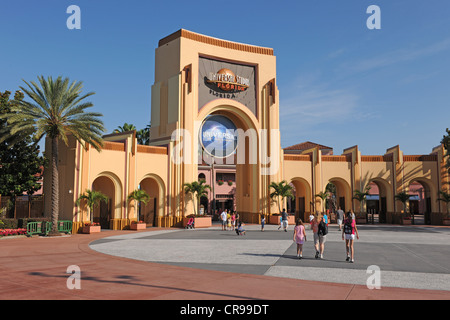 ORLANDO, FLORIDA - JUNE 04, 2012: Universal Studios theme park entrance logo on building Stock Photo