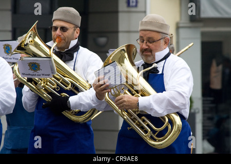 ZURICH - APRIL 16: Members of textil guild's orchestra during traditional annual spring parade of Guilds Stock Photo