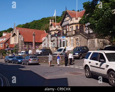 Colorful image of the town hall and Church in Lynton North Devon shot just after Olympic Torch arrival Stock Photo