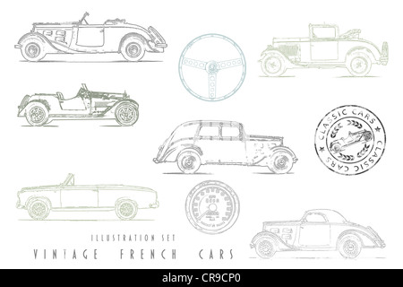 Illustration Set Vintage French cars Stock Photo - Alamy
