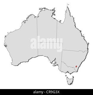 Political map of Australia with the several states where Capital Territory is highlighted. Stock Photo