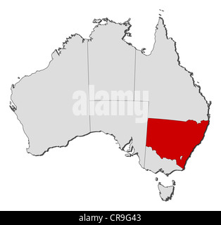 Political map of Australia with the several states where New South Wales is highlighted. Stock Photo