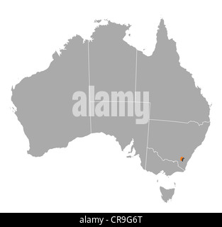 Political map of Australia with the several states where Capital Territory is highlighted. Stock Photo