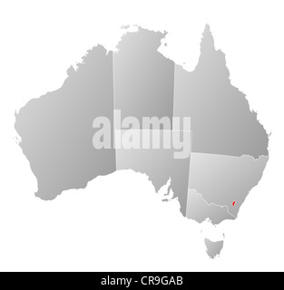 Political map of Australia with the several states where Capital Territory is highlighted. Stock Photo