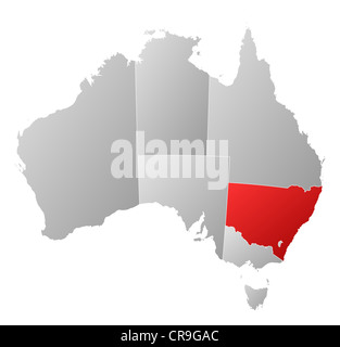 Political map of Australia with the several states where New South Wales is highlighted. Stock Photo