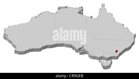 Political map of Australia with the several states where Capital Territory is highlighted. Stock Photo