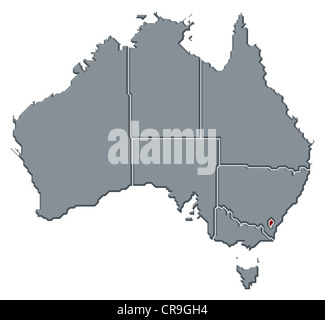 Political map of Australia with the several states where Capital Territory is highlighted. Stock Photo