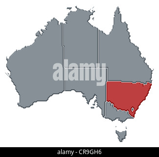 Political map of Australia with the several states where New South Wales is highlighted. Stock Photo