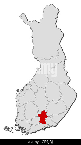 Political map of Finland with the several regions where Päijänne Tavastia is highlighted. Stock Photo